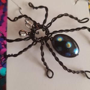 Black Wire Wrap Spider Earrings with necklace